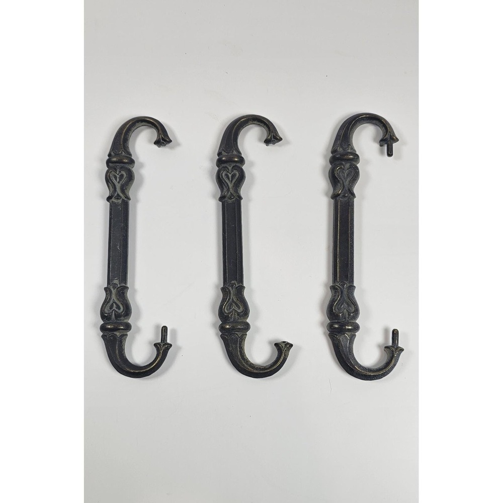 Vintage 3 Gothic Antique Brass Finish Drawer Pulls Knobs 6 1/2"L  Hearts‎ Parts